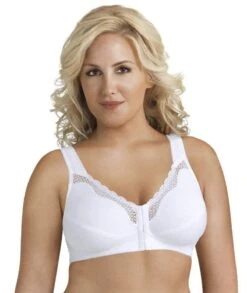 Exquisite Form Fully Front Close Wirefree Cotton Posture Bra With Lace - White