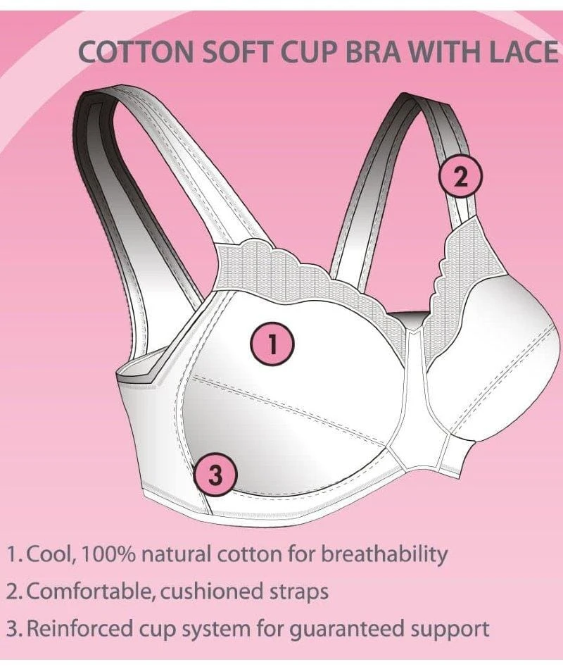 Exquisite Form Fully Cotton Soft Cup Wirefree Bra With Lace - White 12 Exquisite Form Fully Cotton Soft Cup Wirefree Bra With Lace - White - Image 10