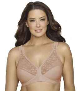 Exquisite Form Fully Front Close Wirefree Posture Bra With Lace - Beige