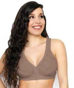 Exquisite Form Fully Front Close Wirefree Posture Bra With Lace - Walnut -BRASTOGO Sales EXQUISITEFORMFULLY 5100565 FrontClosePostureBrawithLace WALNUTBras 5