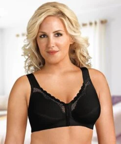 Exquisite Form Fully Front Close Wirefree Cotton Posture Bra With Lace - Black