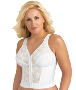 Exquisite Form Fully Front Close Wirefree Longline Posture With Lace Bra- White
