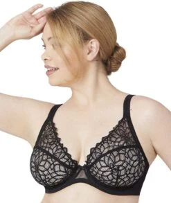 Glamorise Elegance Lace Underwire Wonderwire Bra - Black