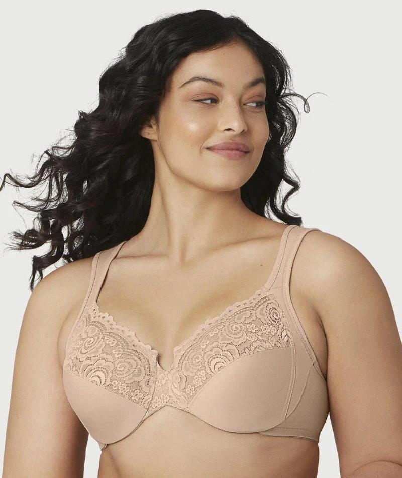 Glamorise Low Cut WonderWire Lace Bra - Cafe 3 Glamorise Low Cut WonderWire Lace Bra - Cafe