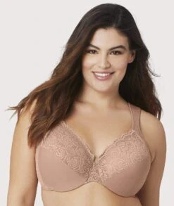 Glamorise Low Cut WonderWire Lace Bra - Cappuccino