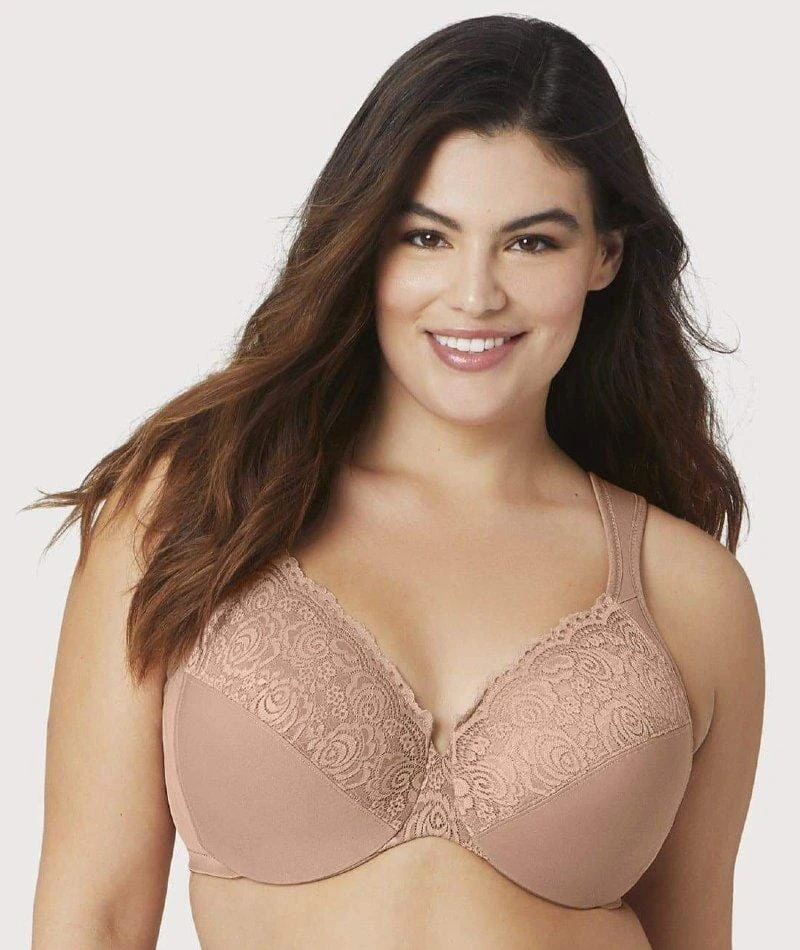 Glamorise Low Cut WonderWire Lace Bra - Cappuccino 3 Glamorise Low Cut WonderWire Lace Bra - Cappuccino