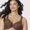 Glamorise Low Cut WonderWire Lace Bra - Mocha -BRASTOGO Sales GlamoriseLowCutWonderWireLaceBra MochaBras