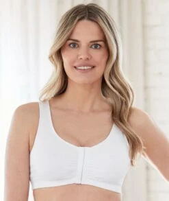 Bestform Unlined Wirefree Cotton Stretch Sports Bra With Front Closure - White