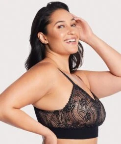 Glamorise Bramour Gramercy Luxe Lace Wirefree Bralette - Black -BRASTOGO Sales bramour gramercy luxe lace bralette black 3