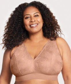 Glamorise Bramour Lexington Lace Plunge Wirefree Bralette - Cappuccino