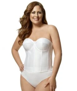 Elila Underwired Satin Strapless Longline - White -BRASTOGO Sales elila 6421 underwired satin strapless longline white