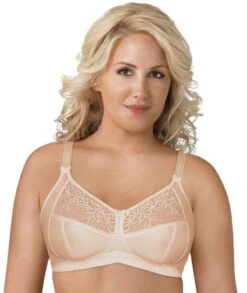 Exquisite Form Fully Soft Cup Wirefree Bra With Embroidered Mesh - Nude