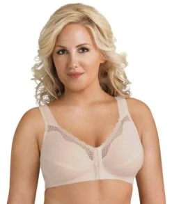 Exquisite Form Fully Front Close Wirefree Cotton Posture Bra With Lace - Nude