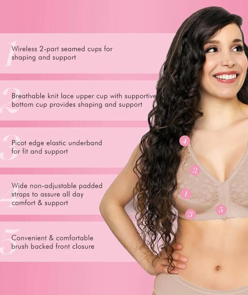 Exquisite Form Fully Front Close Wirefree Posture Bra With Lace - Beige 8 Exquisite Form Fully Front Close Wirefree Posture Bra With Lace - Beige - Image 6