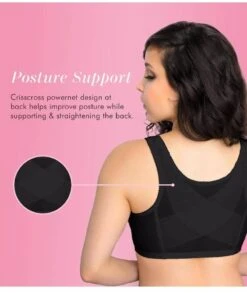 Exquisite Form Fully Front Close Wirefree Posture Bra With Lace - Black 17 Exquisite Form Fully Front Close Wirefree Posture Bra With Lace - Black -BRASTOGO Sales exquisite 5100565 front opening non underwired nylon posture bra black 1