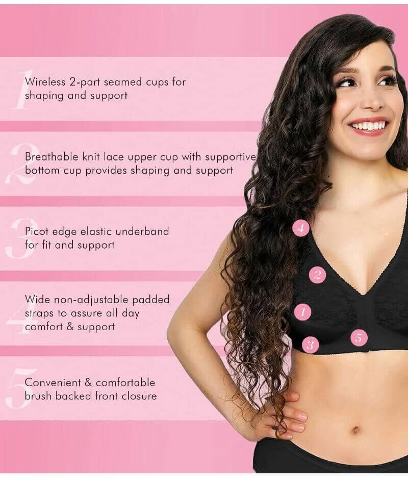 Exquisite Form Fully Front Close Wirefree Posture Bra With Lace - Black 8 Exquisite Form Fully Front Close Wirefree Posture Bra With Lace - Black - Image 6