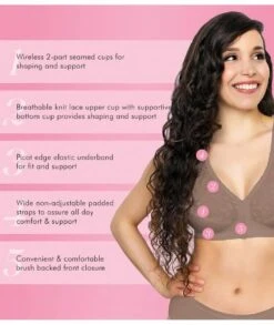 Exquisite Form Fully Front Close Wirefree Posture Bra With Lace - Walnut -BRASTOGO Sales exquisite 5100565w front opening non underwired nylon posture brawalnut 2