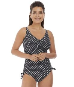 Wacoal Fantasie Swim Santa Monica Underwire V-Neck Swim Suit With Adjustable Leg- Black/White