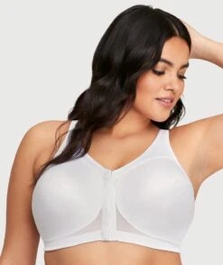 Glamorise MagicLift Front-Closure Posture Back Wirefree Bra - White -BRASTOGO Sales glamorise 1265 magic lift with posture support non underwired white 1