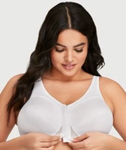 Glamorise MagicLift Front-Closure Posture Back Wirefree Bra - White -BRASTOGO Sales glamorise 1265 magic lift with posture support non underwired white 3