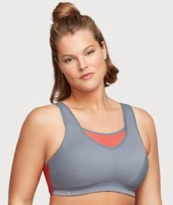 Glamorise No-Bounce Camisole Elite Wirefree Sports Bra - Gray/Coral
