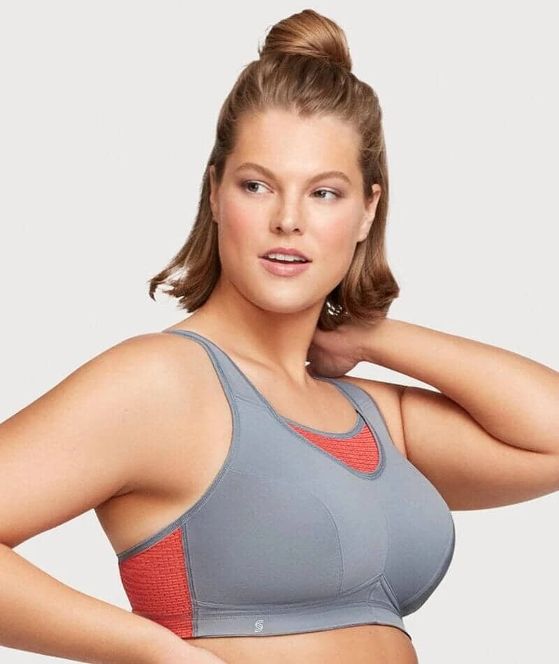 Glamorise No-Bounce Camisole Elite Wirefree Sports Bra - Gray/Coral 5 Glamorise No-Bounce Camisole Elite Wirefree Sports Bra - Gray/Coral - Image 3