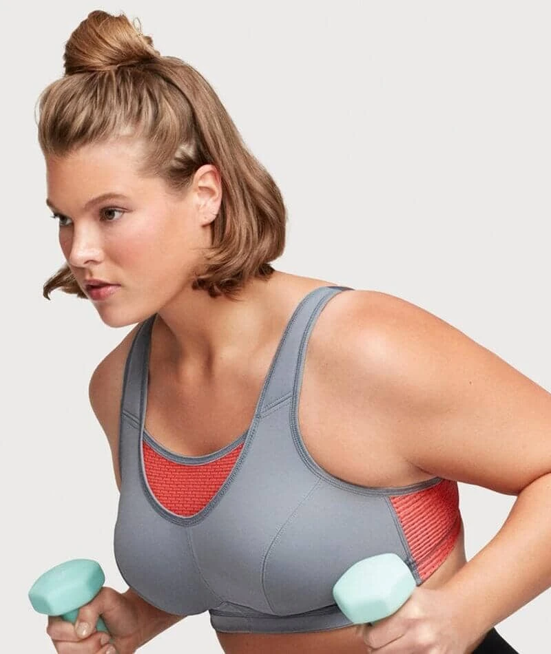 Glamorise No-Bounce Camisole Elite Wirefree Sports Bra - Gray/Coral 7 Glamorise No-Bounce Camisole Elite Wirefree Sports Bra - Gray/Coral - Image 5