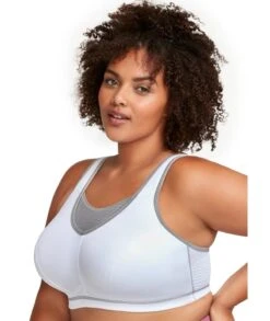 Glamorise No-Bounce Camisole Elite Wirefree Sports Bra - White/Gray -BRASTOGO Sales glamorise no bounce camisole elite sports bra white gray 01