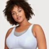 Glamorise No-Bounce Camisole Elite Wirefree Sports Bra - White/Gray -BRASTOGO Sales glamorise no bounce camisole elite sports bra white gray 1