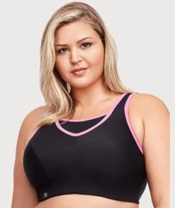 Glamorise No-Bounce Camisole Wirefree Sports Bra - Black/Pink -BRASTOGO Sales glamorise no bounce camisole sports bra black pink 01