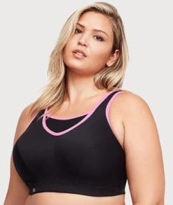 Glamorise No-Bounce Camisole Wirefree Sports Bra - Black/Pink -BRASTOGO Sales glamorise no bounce camisole sports bra black pink 02