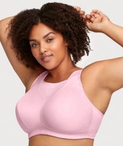 Glamorise No-Bounce Camisole Wirefree Sports Bra - Parfait Pink -BRASTOGO Sales glamorise no bounce camisole wire free sports bra parfait pink 3