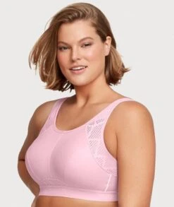Glamorise No-Sweat Mesh Wirefree Sports Bra - Pink -BRASTOGO Sales glamorise no sweat mesh sports bra pink 3