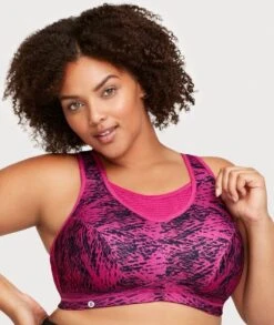 Glamorise No-Bounce Camisole Elite Wirefree Sports Bra - Fuchsia Print -BRASTOGO Sales glamorise the elite cami medium support sports bra fuchsia print 3