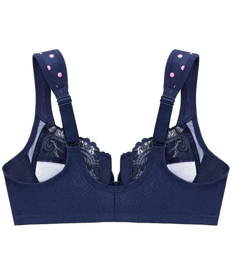 Glamorise WonderWire Front-Closure Bra - Navy Print 9 Glamorise WonderWire Front-Closure Bra - Navy Print - Image 7