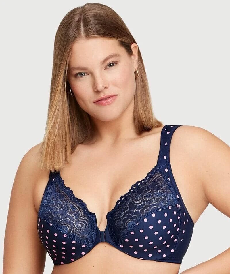 Glamorise WonderWire Front-Closure Bra - Navy Print 5 Glamorise WonderWire Front-Closure Bra - Navy Print - Image 3