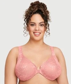 Glamorise WonderWire Front-Closure Stretch Lace Bra - Apricot