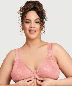 Glamorise WonderWire Front-Closure Stretch Lace Bra - Apricot -BRASTOGO Sales glamorise wonderwire front close stretch lace bra apricot 3