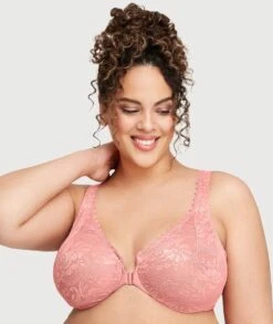 Glamorise WonderWire Front-Closure Stretch Lace Bra - Apricot -BRASTOGO Sales glamorise wonderwire front close stretch lace bra apricot 4