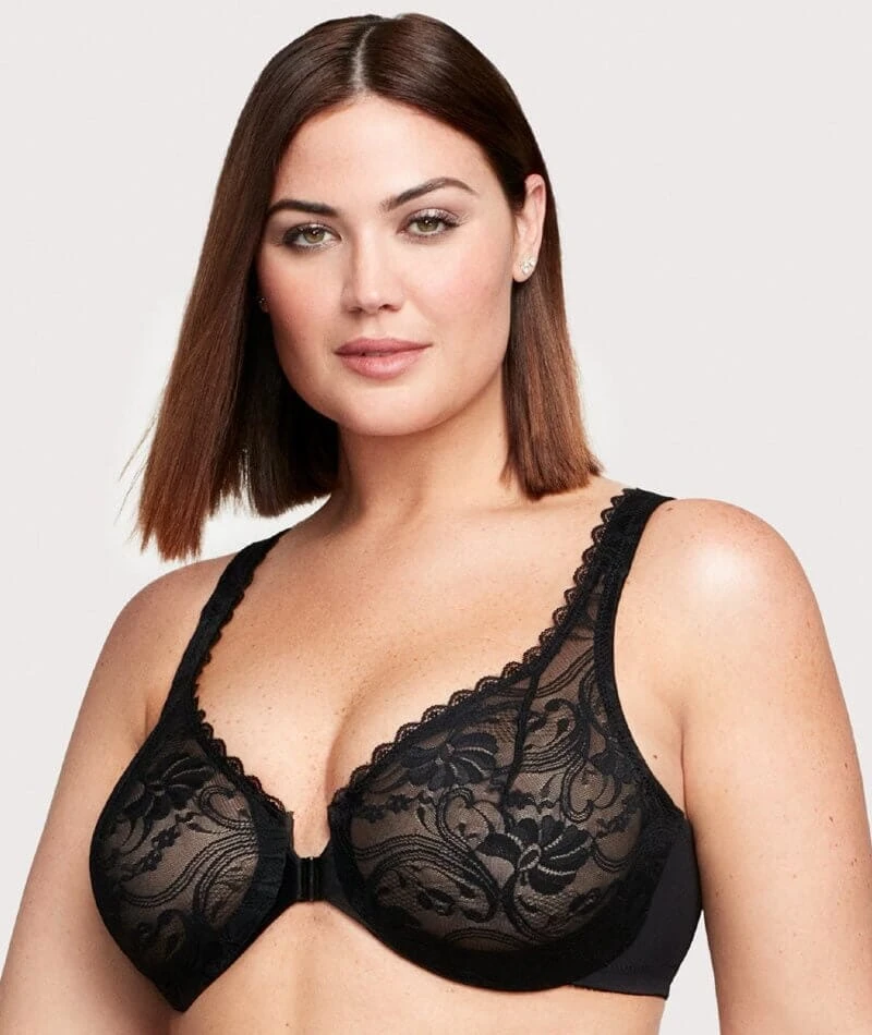 Glamorise WonderWire Front-Closure Stretch Lace Bra - Black 3 Glamorise WonderWire Front-Closure Stretch Lace Bra - Black