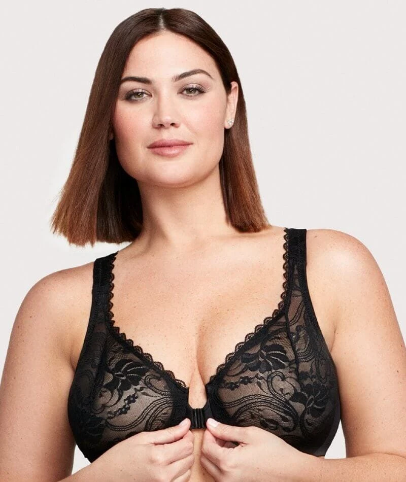 Glamorise WonderWire Front-Closure Stretch Lace Bra - Black 5 Glamorise WonderWire Front-Closure Stretch Lace Bra - Black - Image 3