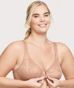 Glamorise WonderWire Front-Closure Stretch Lace Bra - Cappuccino -BRASTOGO Sales glamorise wonderwire front close stretch lace bra cappuccino 5