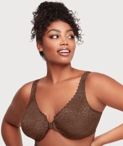 Glamorise WonderWire Front-Closure Stretch Lace Bra - Mocha