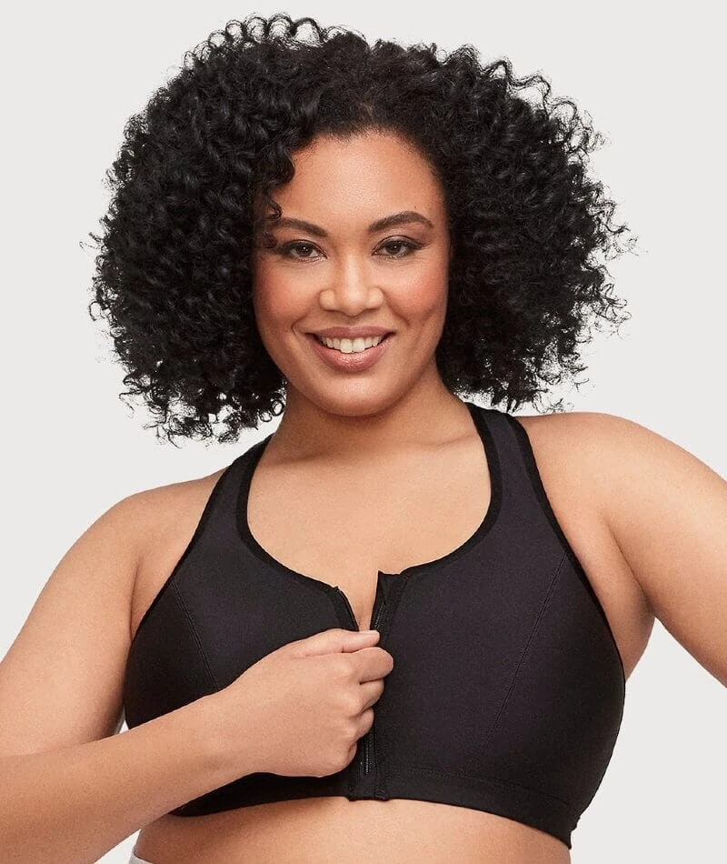 Glamorise Zip Up Front-Closure Wirefree Sports Bra - Black 4 Glamorise Zip Up Front-Closure Wirefree Sports Bra - Black - Image 2