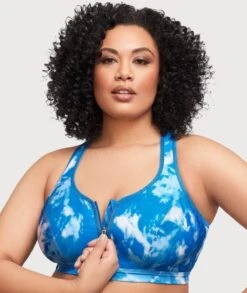 Glamorise Zip Up Front-Closure Wirefree Sports Bra - Blue Tie-Dye