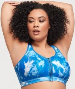 Glamorise Zip Up Front-Closure Wirefree Sports Bra - Blue Tie-Dye -BRASTOGO Sales glamorise zip up front closure sports bra blue tie dye 3