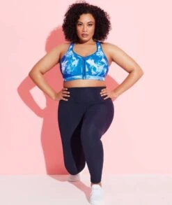 Glamorise Zip Up Front-Closure Wirefree Sports Bra - Blue Tie-Dye -BRASTOGO Sales glamorise zip up front closure sports bra blue tie dye 4