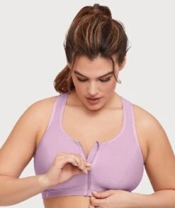 Glamorise Zip Up Front-Closure Wirefree Sports Bra - Lavender