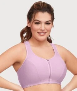 Glamorise Zip Up Front-Closure Wirefree Sports Bra - Lavender 10 Glamorise Zip Up Front-Closure Wirefree Sports Bra - Lavender -BRASTOGO Sales glamorise zip up front closure sports bra lavender 3