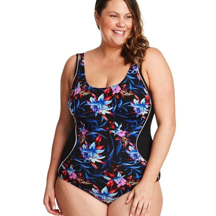 Genevieve Side Pannel Spliced Powernet Soft Cup One Piece - Mystic Hibiscus 3 Genevieve Side Pannel Spliced Powernet Soft Cup One Piece - Mystic Hibiscus